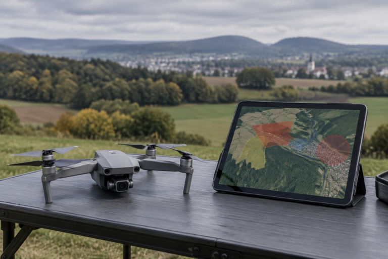 Flugverbotszonen für Drohnen in Deutschland prüfen – KI-generiertes Symbolbild